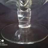 Wine carafe on foot, in cut and enameled glass
