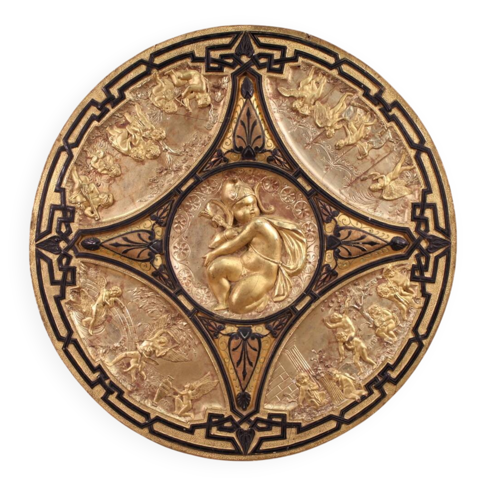 19th century gilded wooden shield signed F. Barbedienne Paris