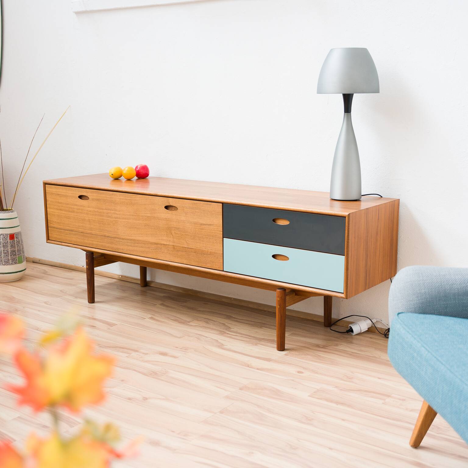 Low sideboard in walnut, Scandinavian, 176cm