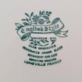 6 french ceramic luneville soup plates, green and ivory