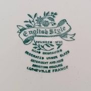 6 french ceramic luneville soup plates, green and ivory