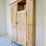 Renovated antique wardrobe – natural wood & sage green interior