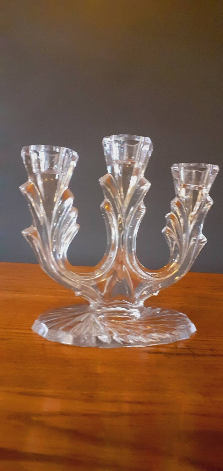 Vintage tripod candle holder from the 70s in molded glass