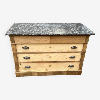 Natural wood chest of drawers with marble