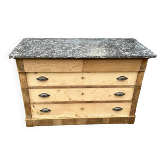 Natural wood chest of drawers with marble