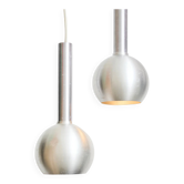 Pair of ball pendants, brushed aluminium, 1970-1980