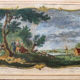 Miniature enhanced engraving, under glass, late 18th century painting, Netherlands