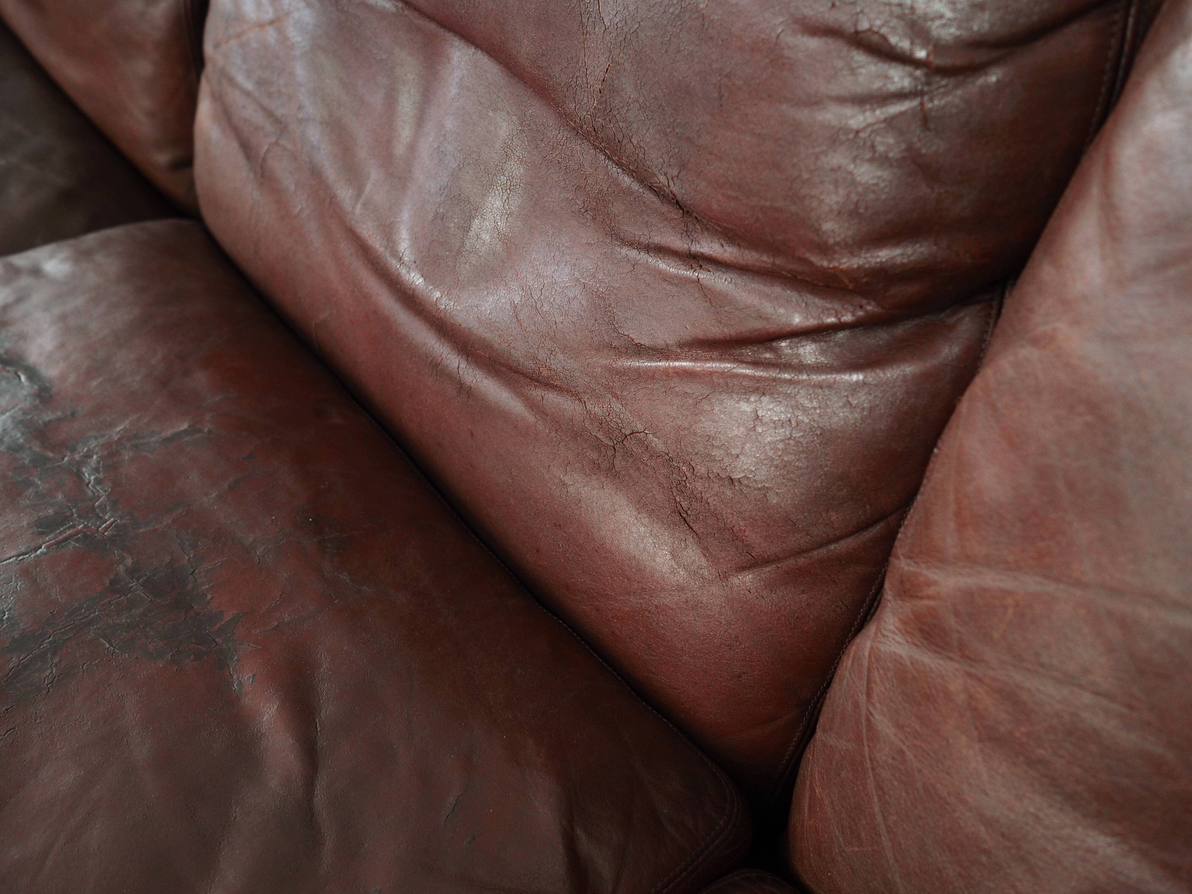 Brown leather sofa, Danish design, 1960s