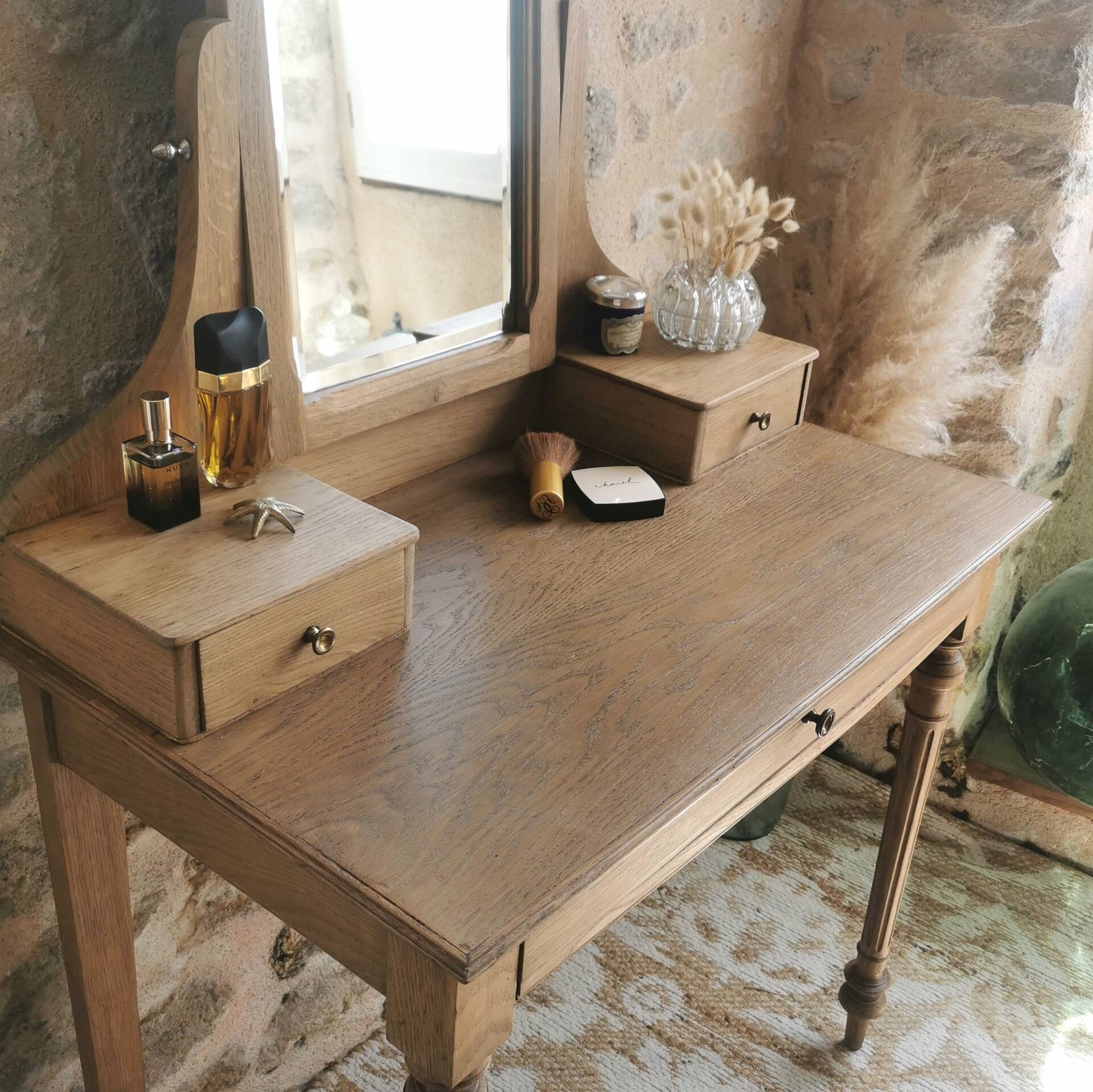 Coiffeuse Vintage en bois, entièrement restaurée