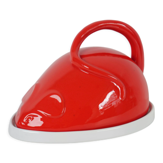 Cloche à fromages souris céramique rouge design vintage Italie