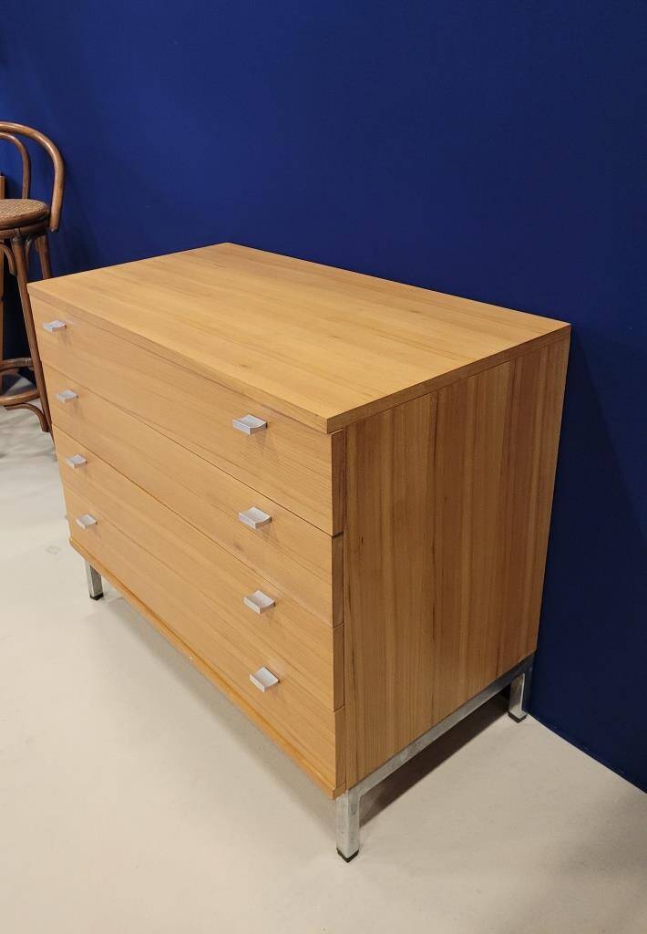 Solid wood chest of drawers with chrome legs from the 1970s.