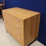 Solid wood chest of drawers with chrome legs from the 1970s.