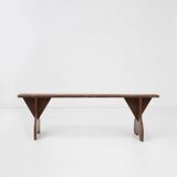 Mid-century rustic bench in brown painted wood, France ca. 1890