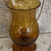 Photophore in bubble glass and hand-blown golden yellow signed vintage biot