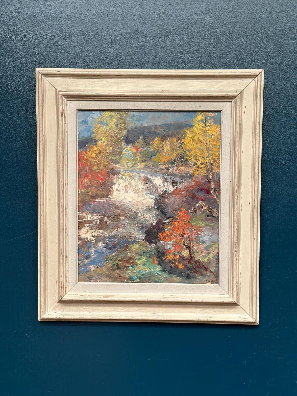Original Swedish Oil On Panel – “Waterfall” By Hundt