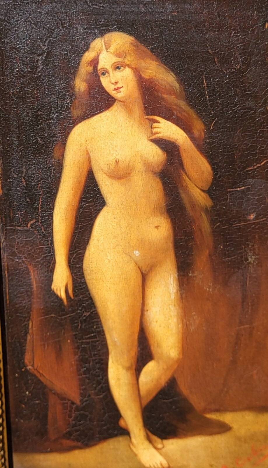 Early Nude Oil Painting of Female