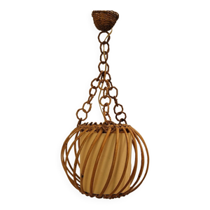 Suspension vintage en rotin et