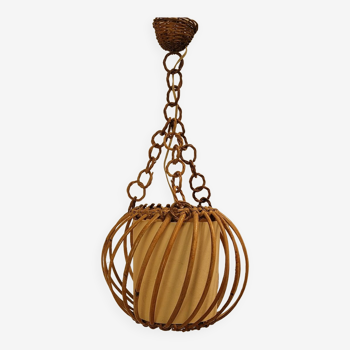 Vintage pendant lamp in rattan and paper 60s