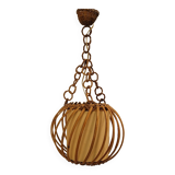 Vintage pendant lamp in rattan and paper 60s