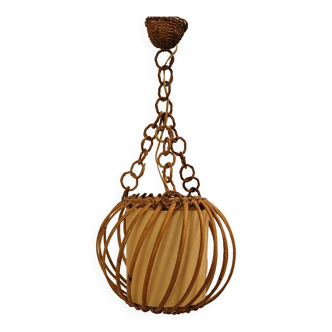 Vintage pendant lamp in rattan and paper 60s