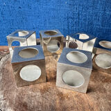 Set of 6 minimalist chrome steel candle holders from the 70s.