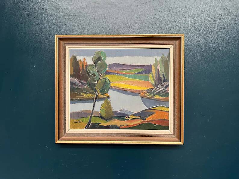 Original Swedish Oil on Panel - "Natural Landscape" by Frans Rase (1913-1994) - Signed - Vintage & Framed - 56 × 48 cm (22" × 18.9")