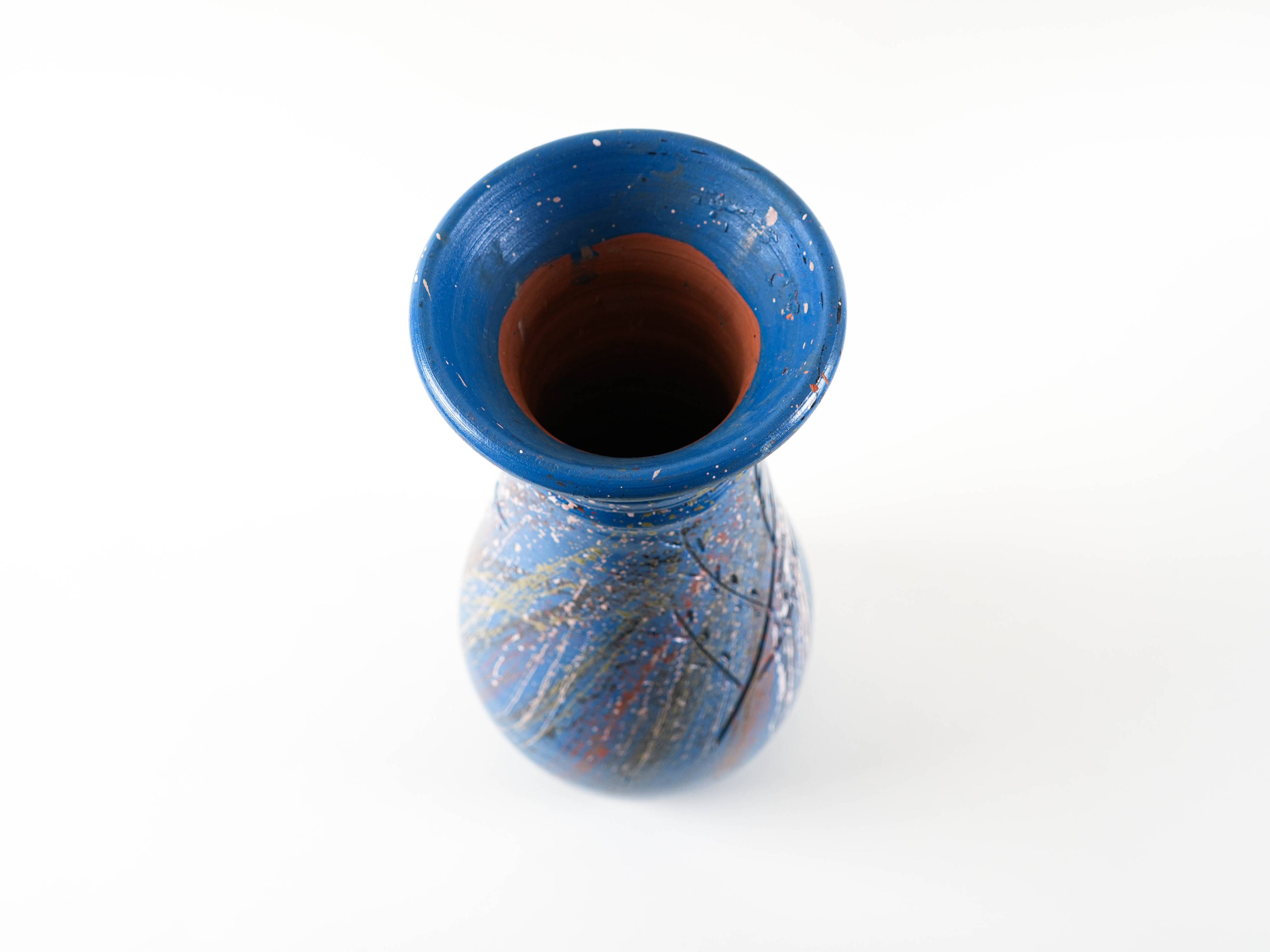 Vase en céramique bleue, design danois, années 1970, fabriqué au Danemark