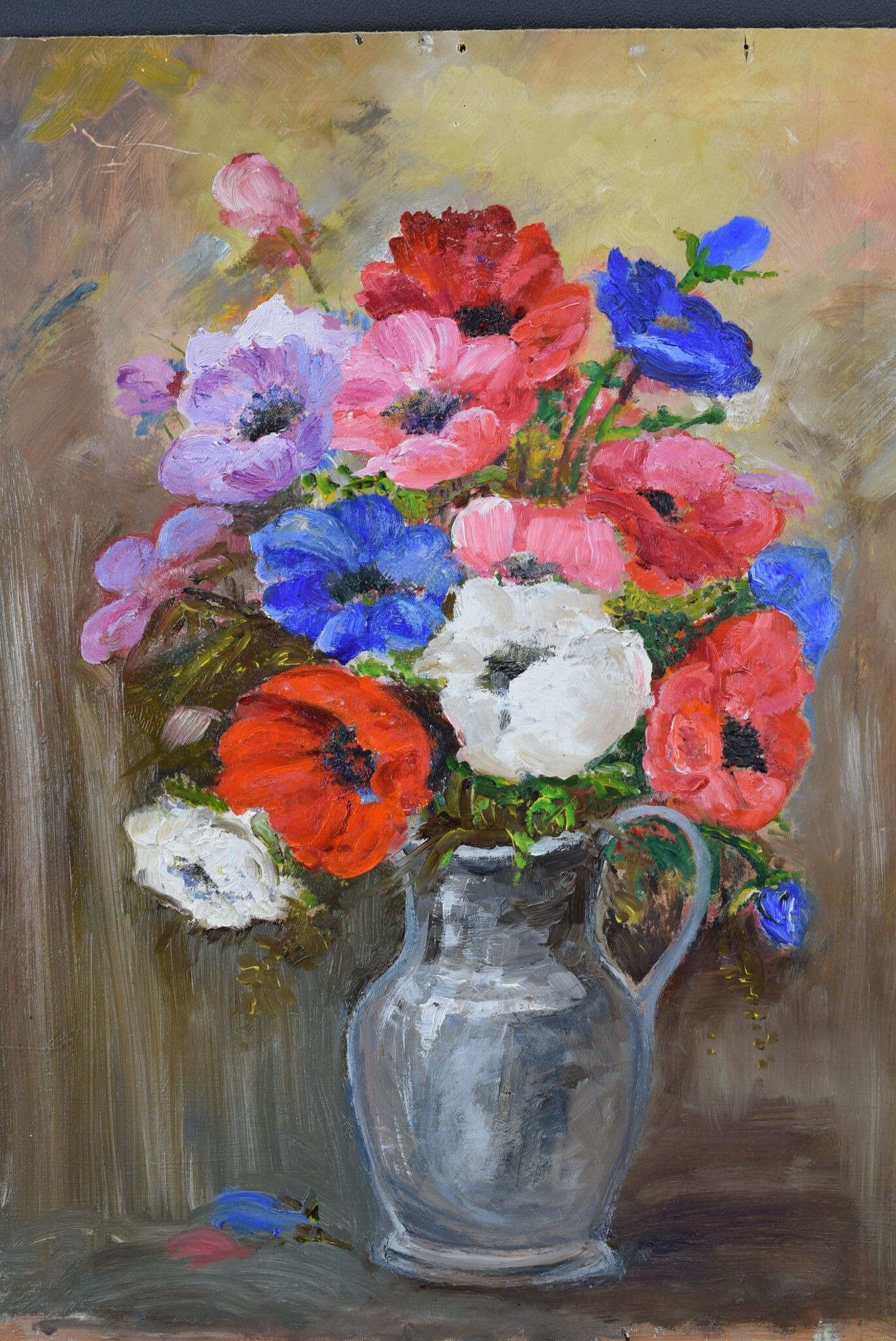 Oil on panel vintage painting Summer bouquet