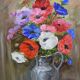 Oil on panel vintage painting Summer bouquet