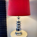 Lampe tafel vintage Star-Leuchten Köln (Allemagne de l'Ouest) chrome & fluweelrode kap