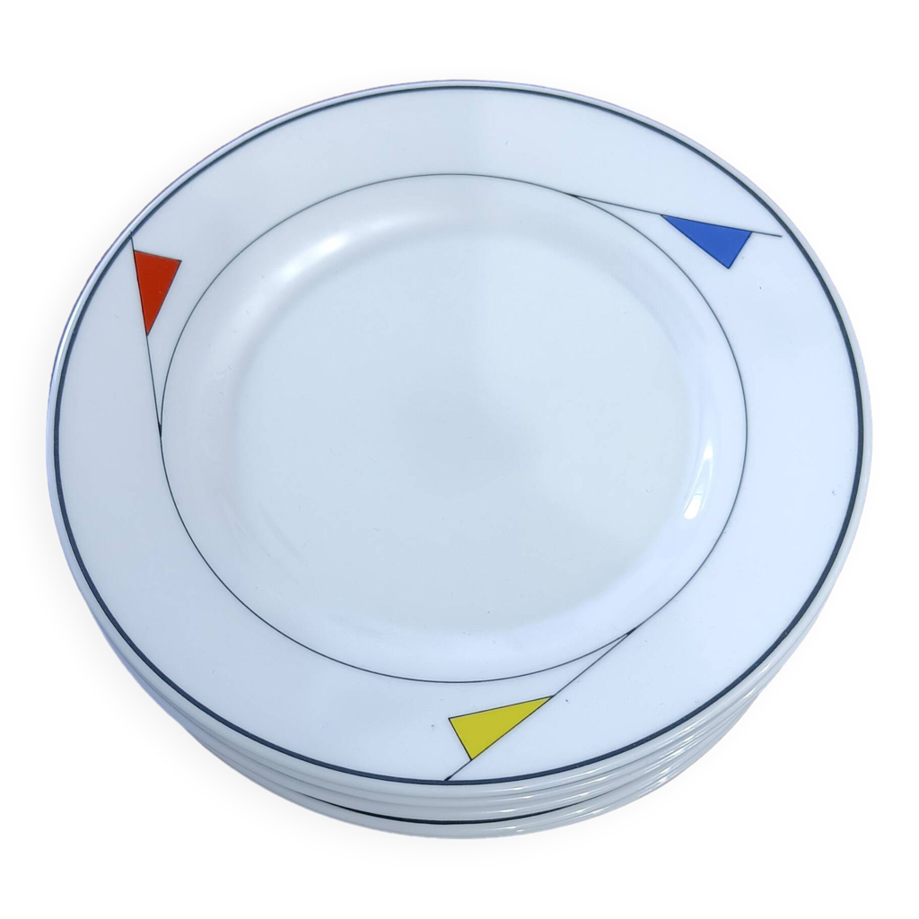 Lot De 6 Assiettes à Dessert Arcopal Vintage - Jaune/bleu Motif Pomme - 20 Cm