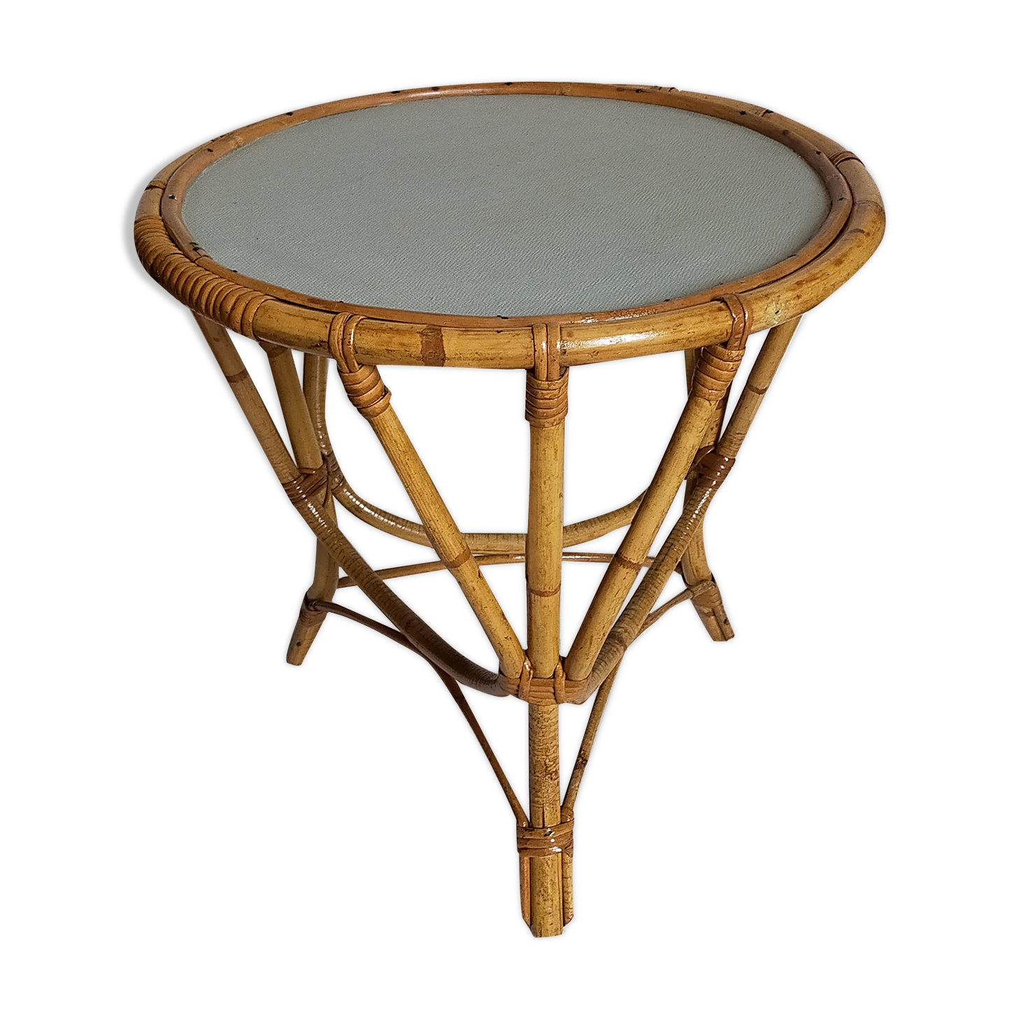 Tripod booster coffee table in rattan 50s