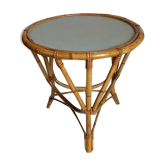 Table basse d'appoint tripode en rotin années 50