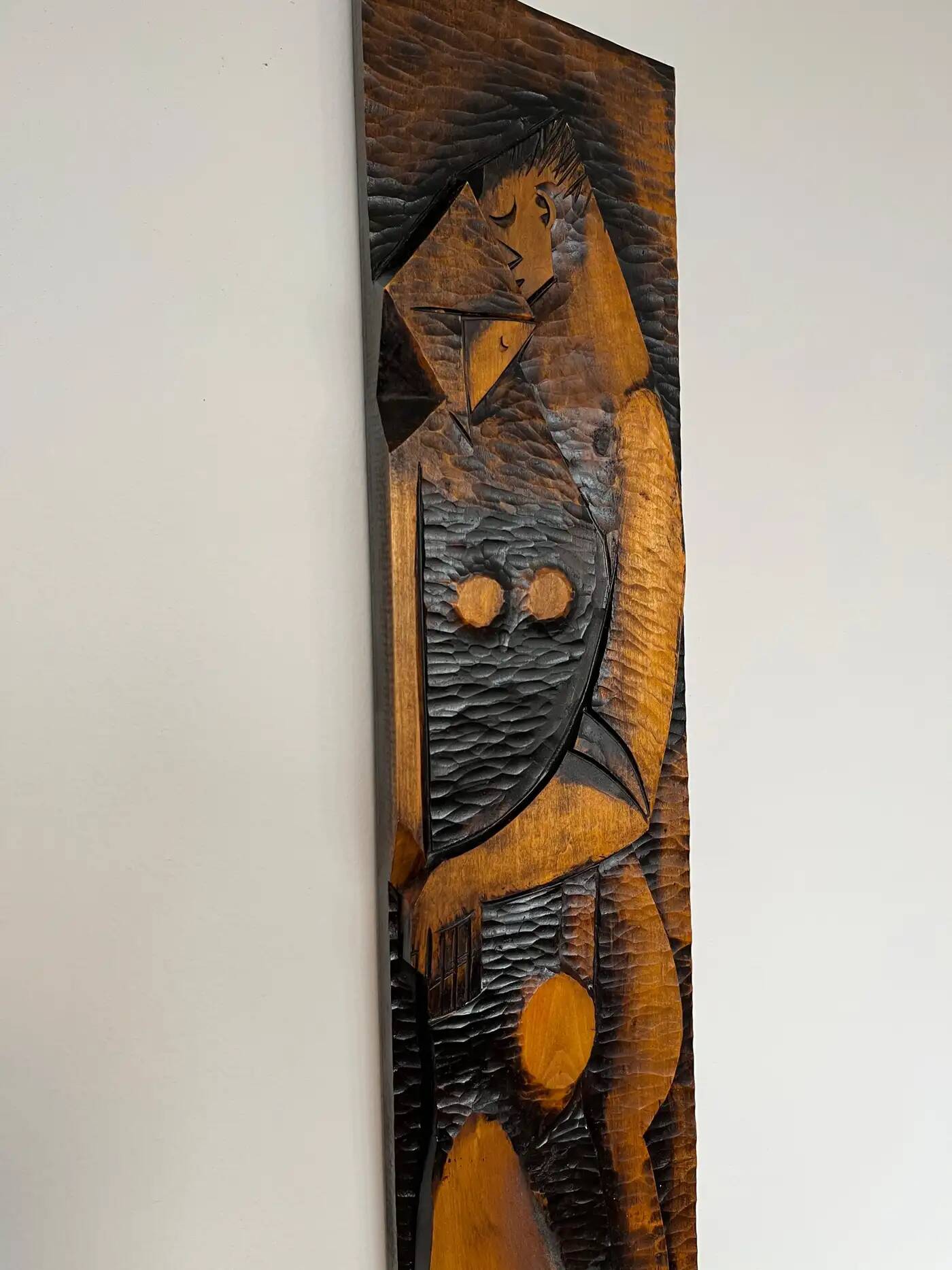 Big midcentury design wall wood decoration / lovers, 1960s, Czechoslovakia