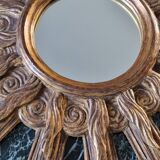 Vintage wooden and gold sun mirror