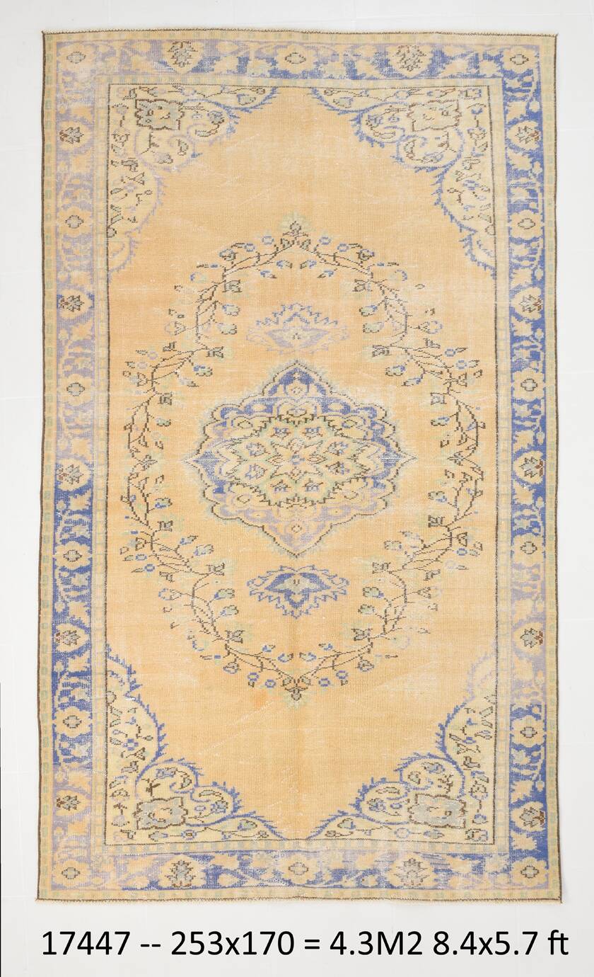5x8 Pale Orange & Blue Classic Pattern Vintage Rug, 170x253Cm