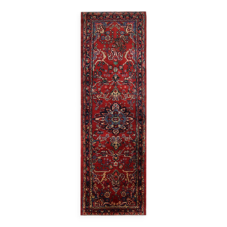 Handmade Red Floral Wool Runner, Vintage Mid-Century Stair & Hallway Rug