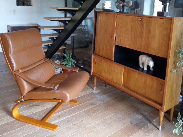 Original Nelo Sweden wooden and leather armchair