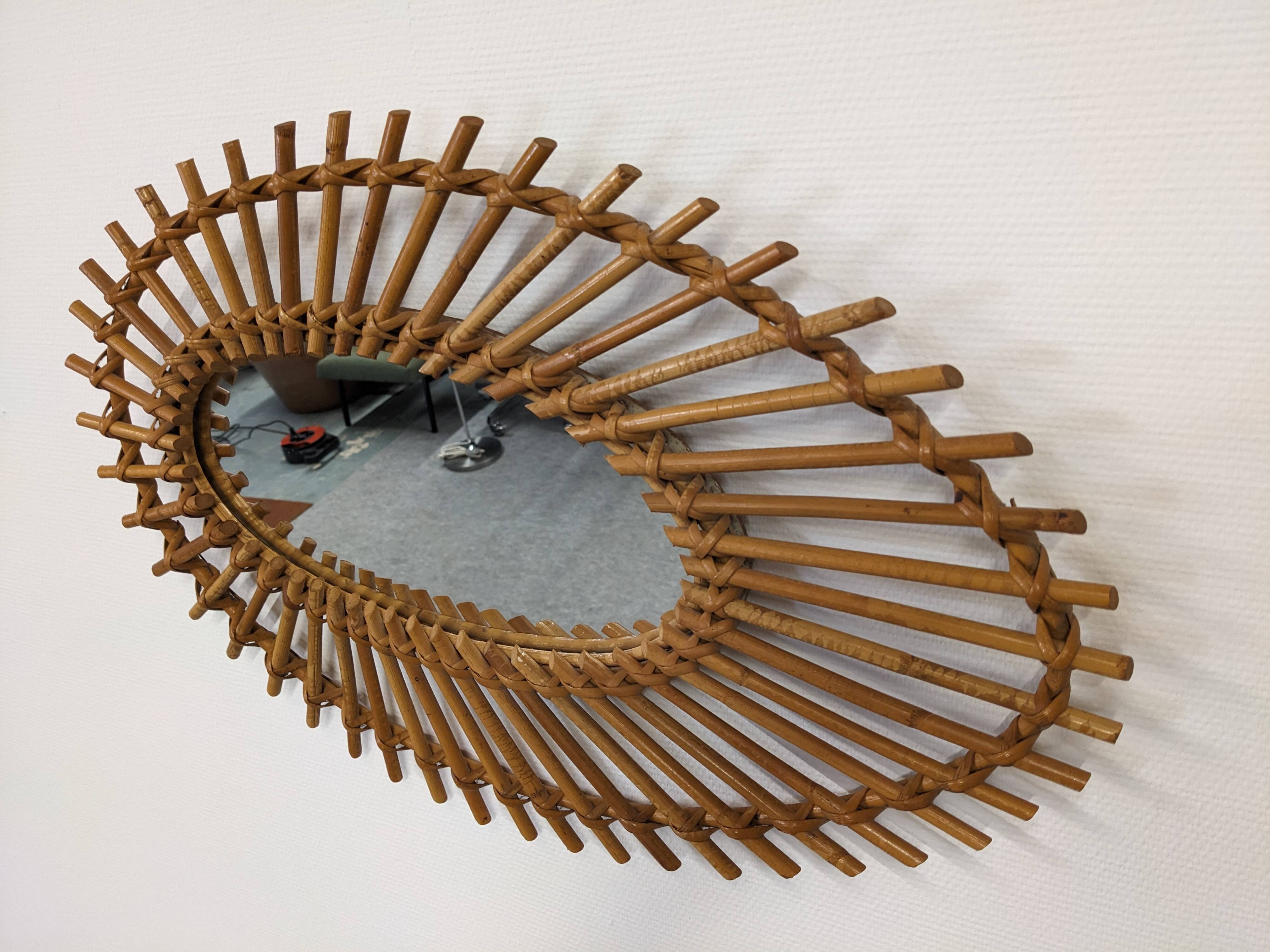 Rattan eye mirror from the 60s/70s