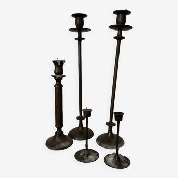 Bronze candlesticks x5