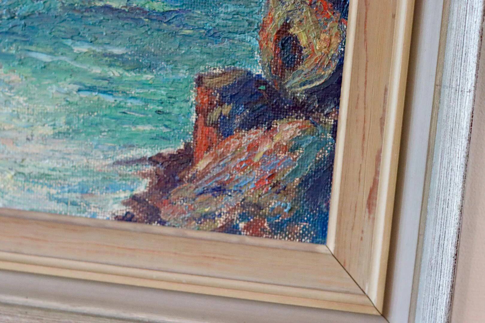 Original oil on panel from the mid-20th century – ship at sea