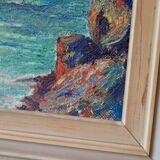 Original oil on panel from the mid-20th century – ship at sea