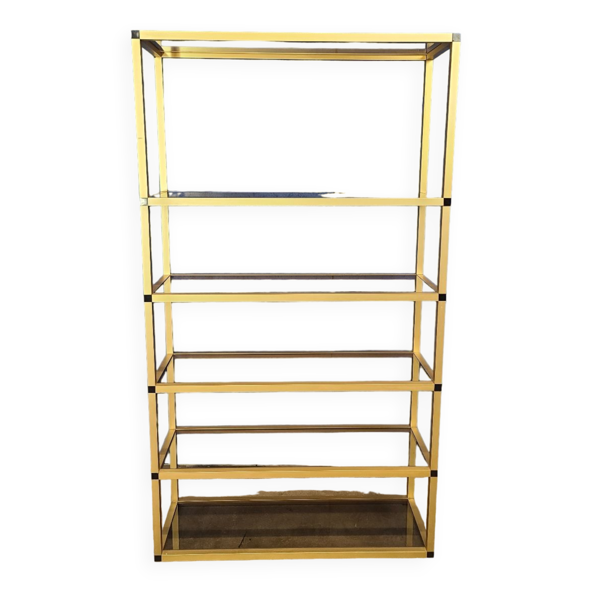 Étagère métal doré et verre fumé vers 1970