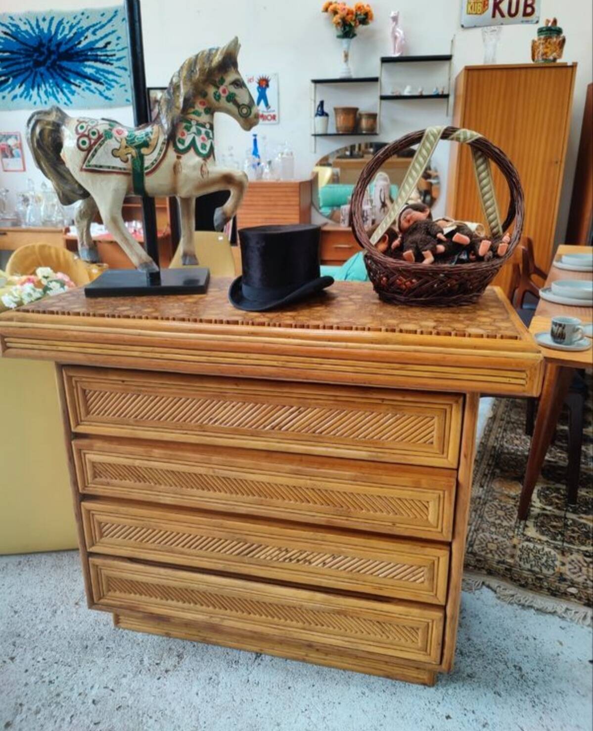 McGuire rattan and bamboo chest of drawers