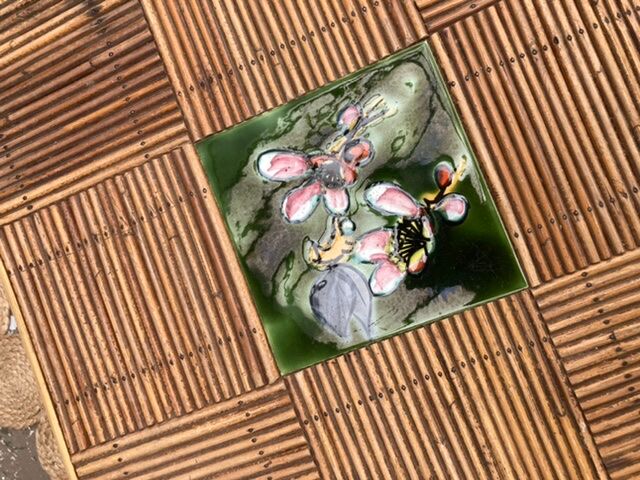 Rattan coffee table and ceramics