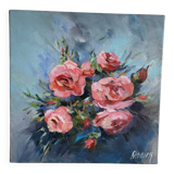 Oil on canvas painting of a bouquet of roses signed Paumier.