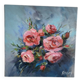 Oil on canvas painting of a bouquet of roses signed Paumier.