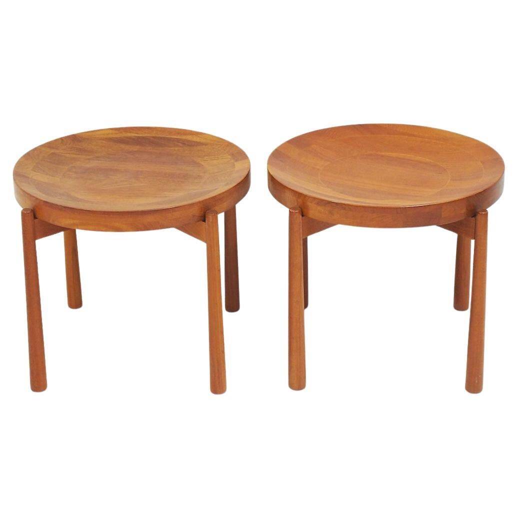 Pair of round teak side tables attributed to Jens Harald Quistgaard.