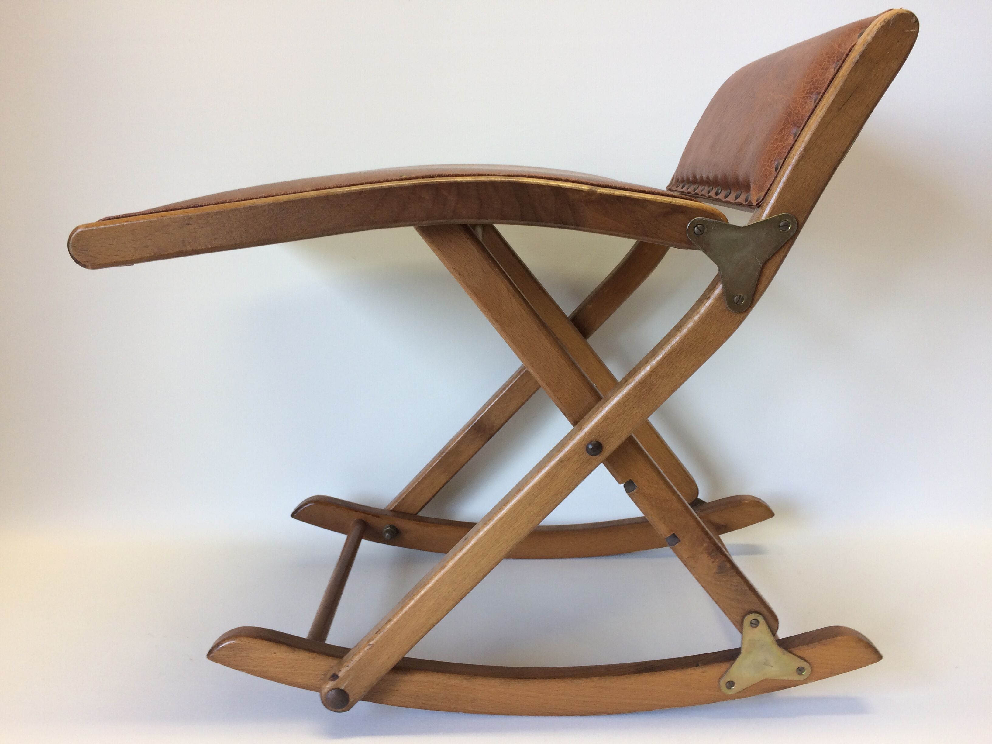 Rest feet in medium wood and leather "Mayer"