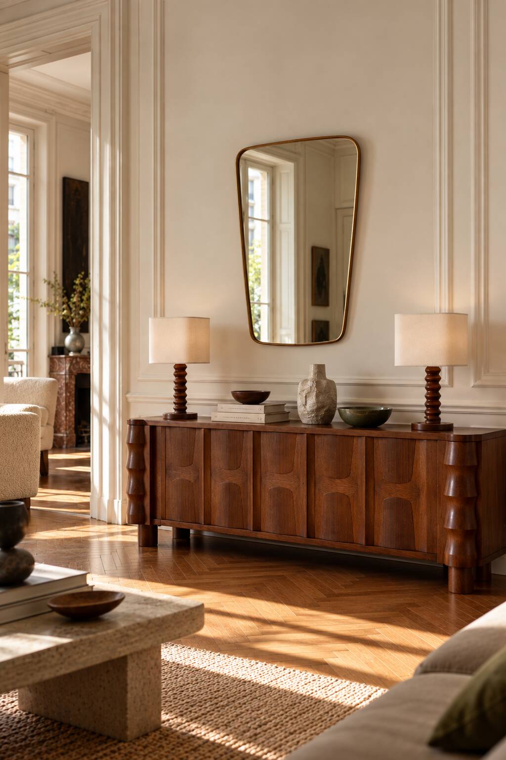 Pair of French Art Deco Wooden Table Lamps Attributed to Charles Dudouyt